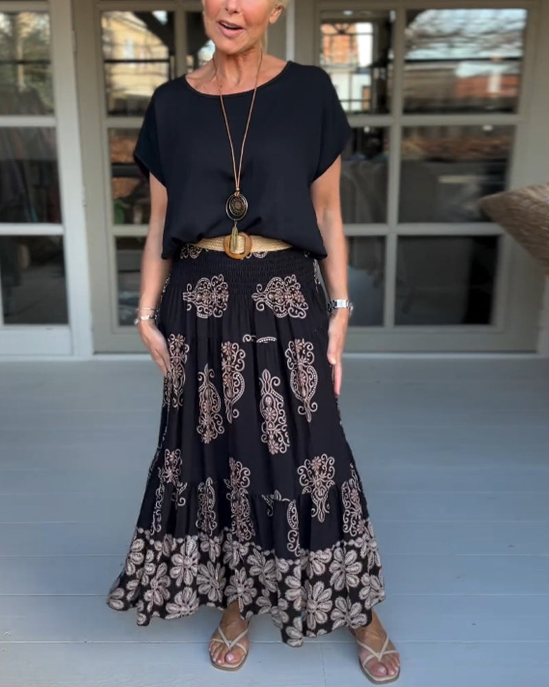Myla | Skirt with Floral Inserts and Pleats