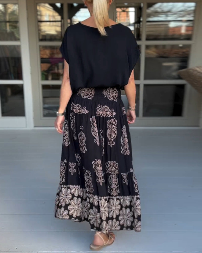 Myla | Skirt with Floral Inserts and Pleats
