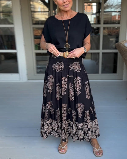 Myla | Skirt with Floral Inserts and Pleats