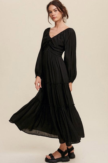 Myla | V-Neck Maxi Dress with Bow, Cut-Out & Fringes for Women