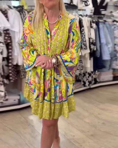 Myla | V-Neck Dress Long Sleeve Printed