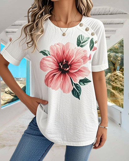 Myla | Blouse Round Neck Floral Print Short Sleeve