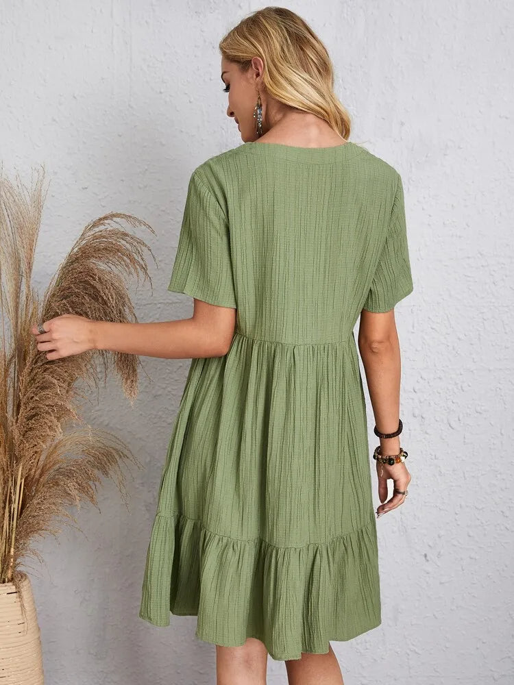 Myla | Ruffle V-Neck Mini Dress with Short Sleeves