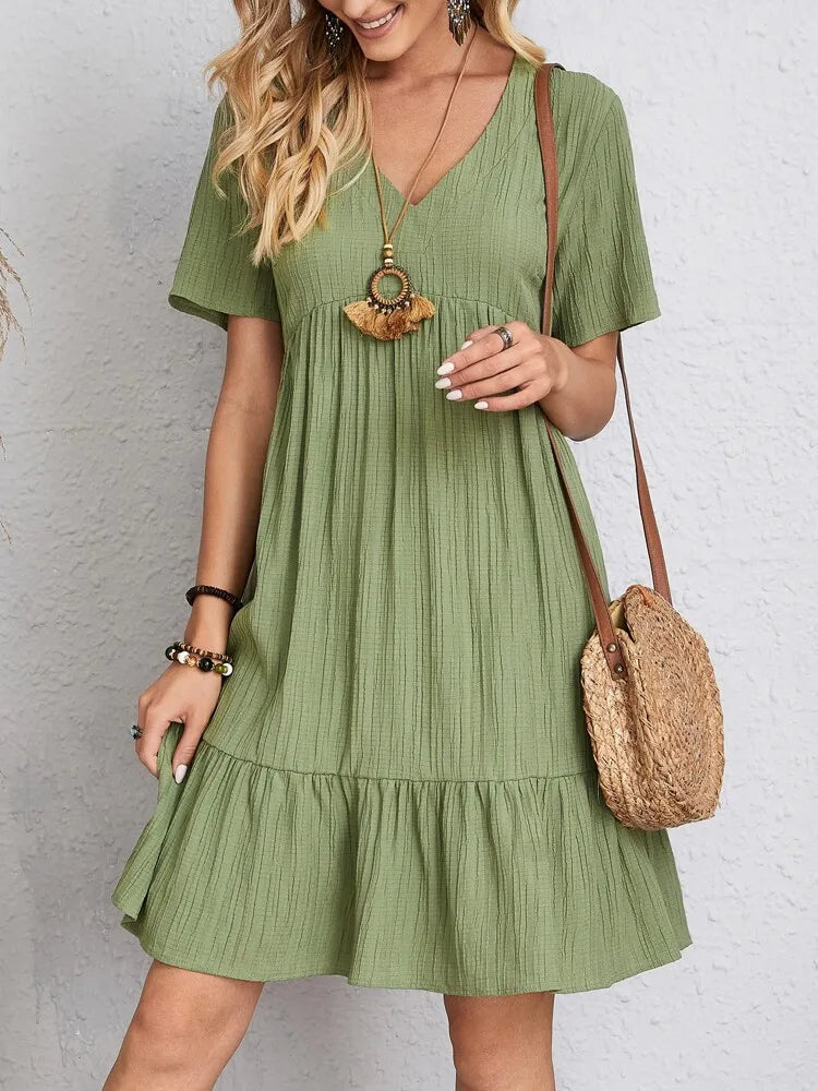 Myla | Ruffle V-Neck Mini Dress with Short Sleeves