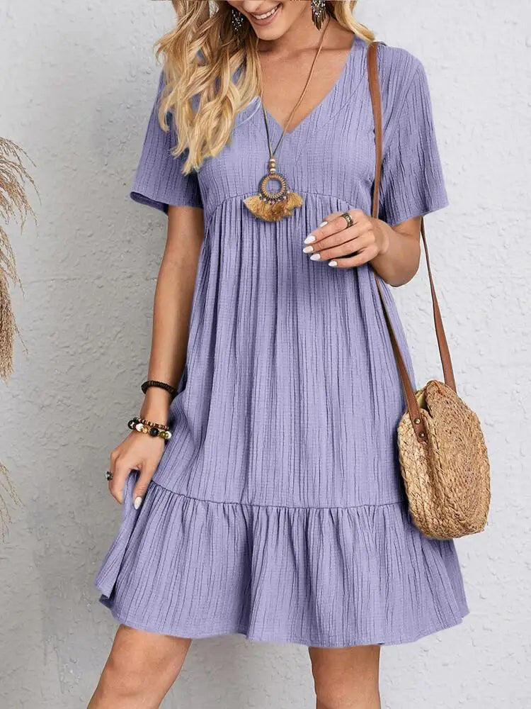 Myla | Ruffle V-Neck Mini Dress with Short Sleeves