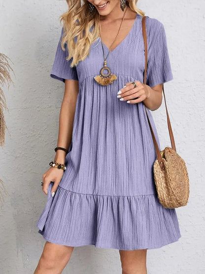 Myla | Ruffle V-Neck Mini Dress with Short Sleeves