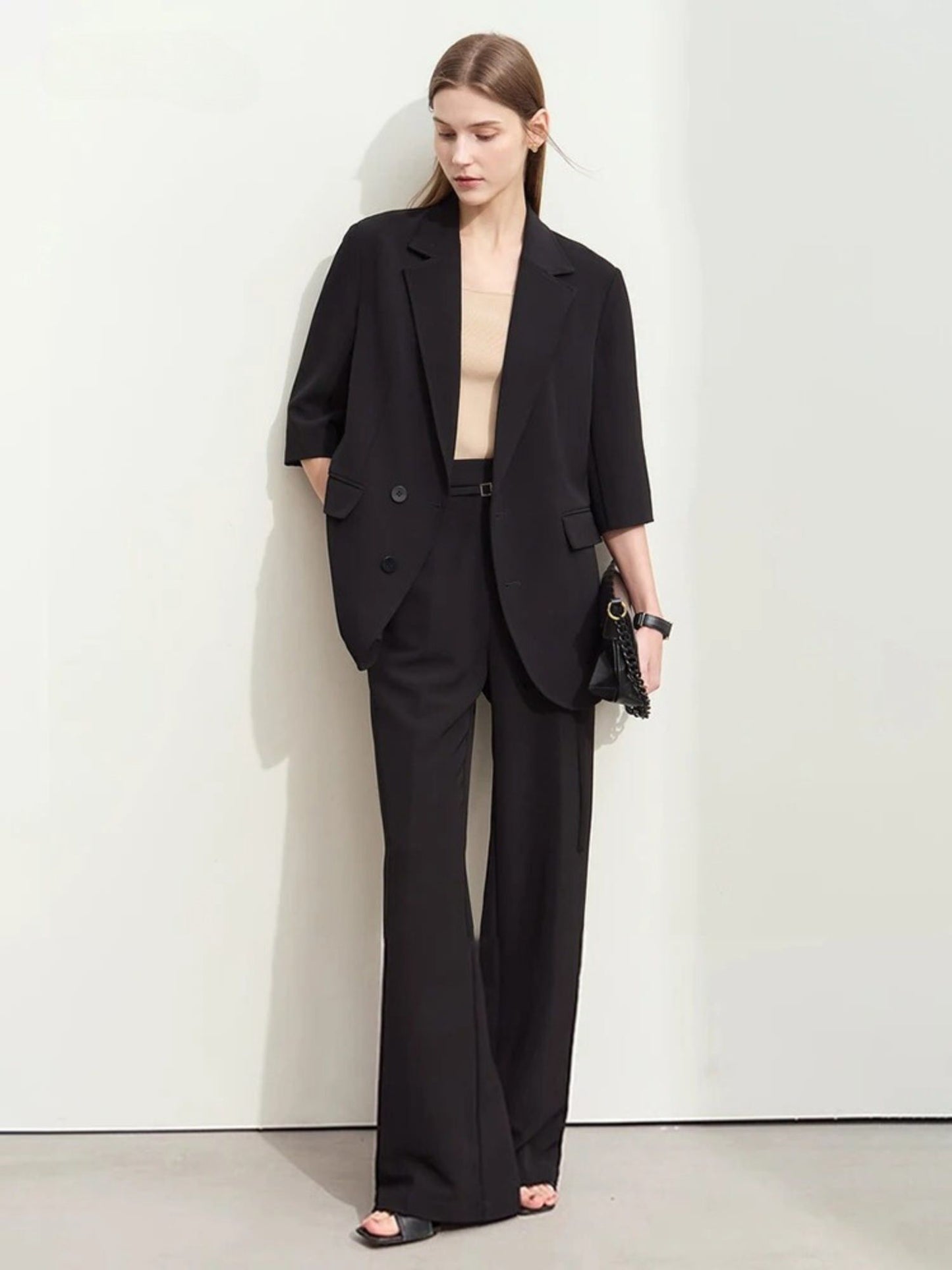 Loose Blazer and High-Waist Wide-Leg Trouser Set