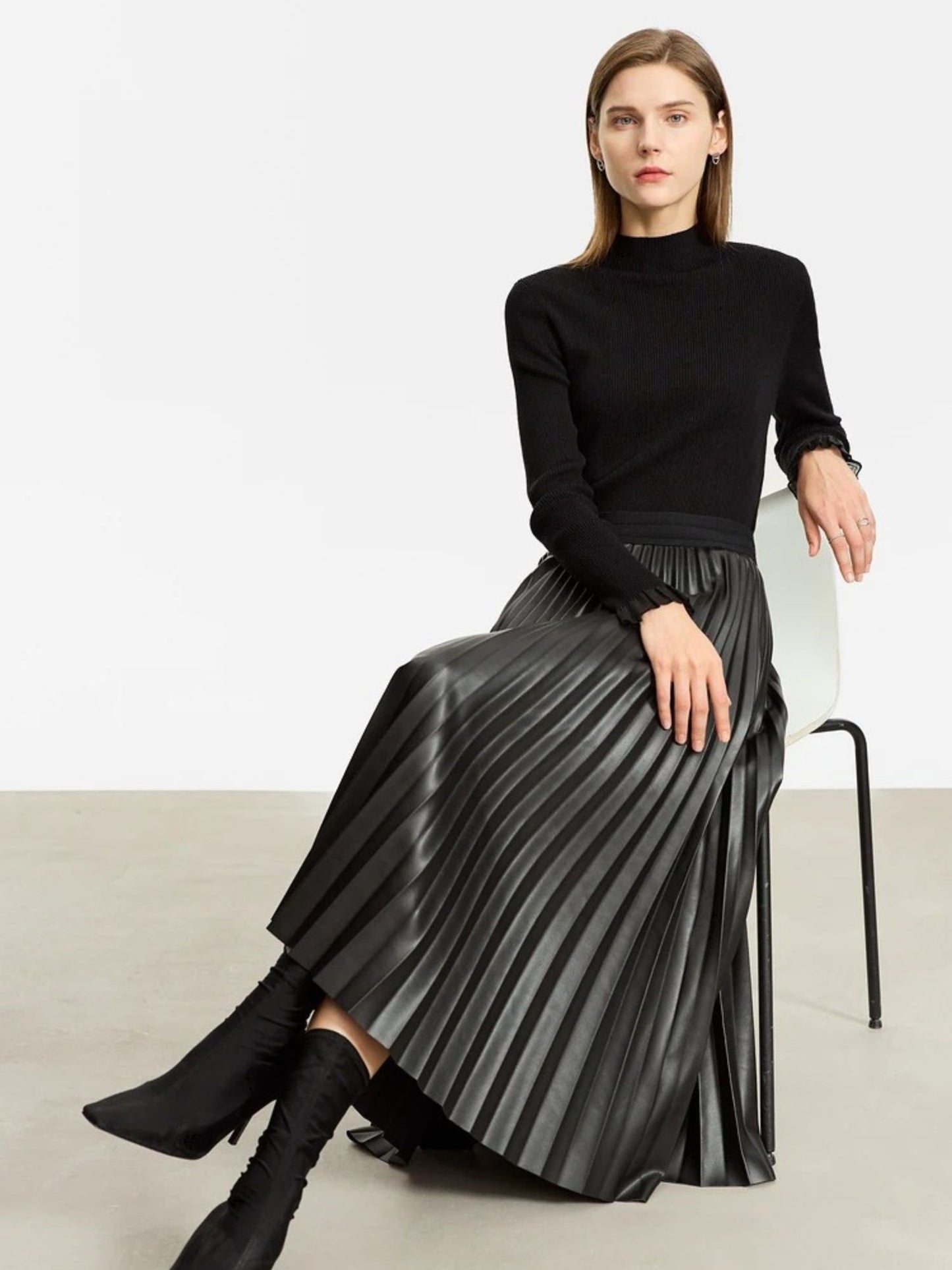 Pleated Leather Skirt