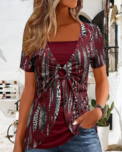 Myla | Short Sleeve Blouse Printed Fake Two-Piece