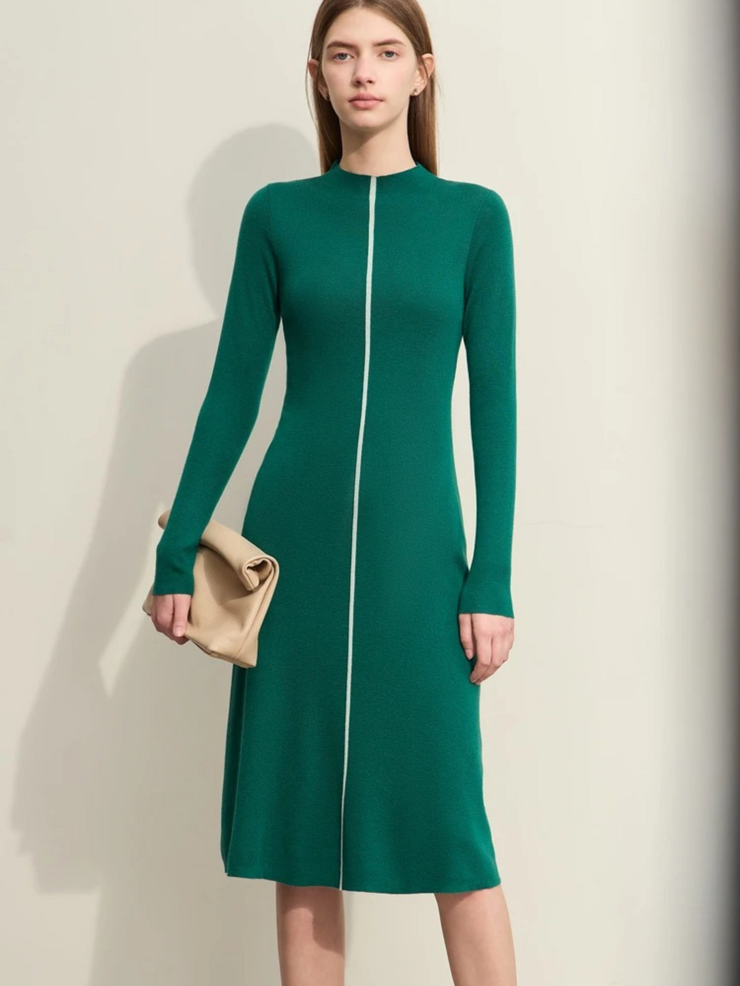 French Slim-Fit Knitted Dress with Half High Collar