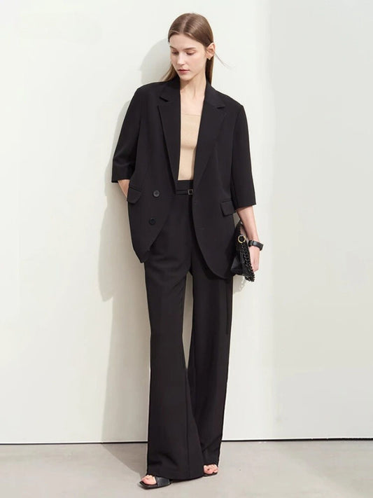 Loose Blazer and High-Waist Wide-Leg Pants Set
