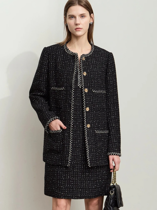 Tweed Woolen Jacket with Webbing Details