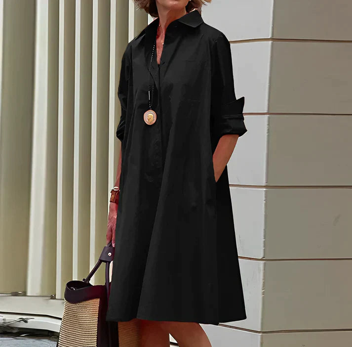 Myla | Fashionable Linen Dress with Polo Collar
