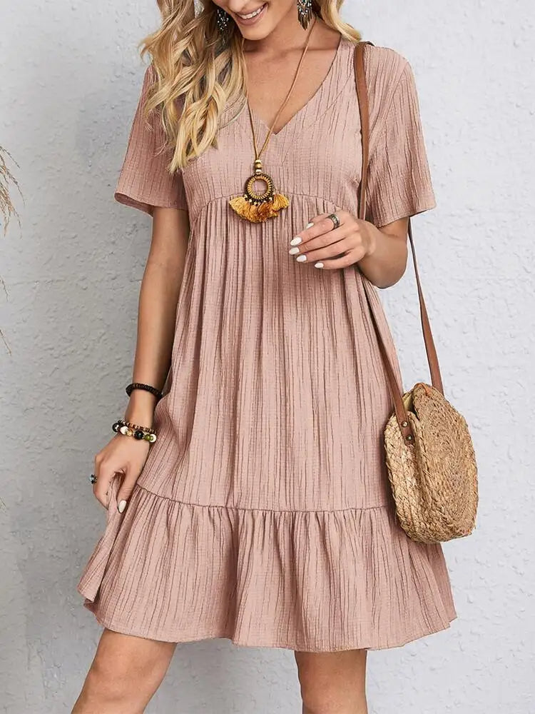 Myla | Ruffle V-Neck Mini Dress with Short Sleeves