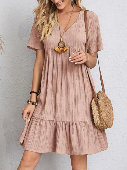 Myla | Ruffle V-Neck Mini Dress with Short Sleeves