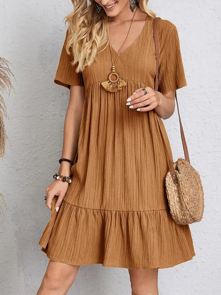 Myla | Ruffle V-Neck Mini Dress with Short Sleeves