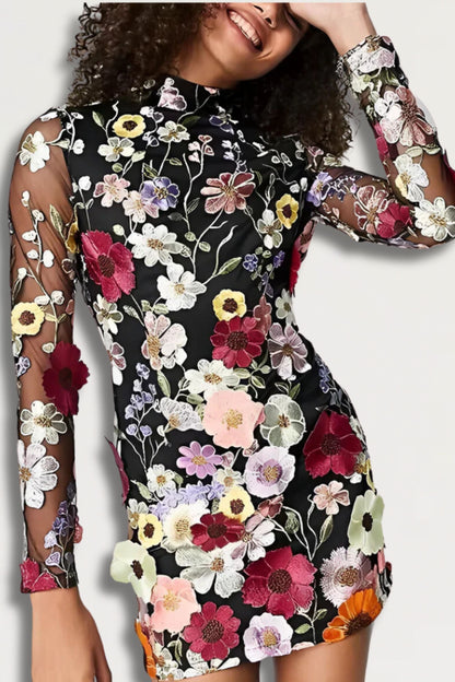 Myla | Embroidered Floral Mini Dress with Delicate Charm for Women