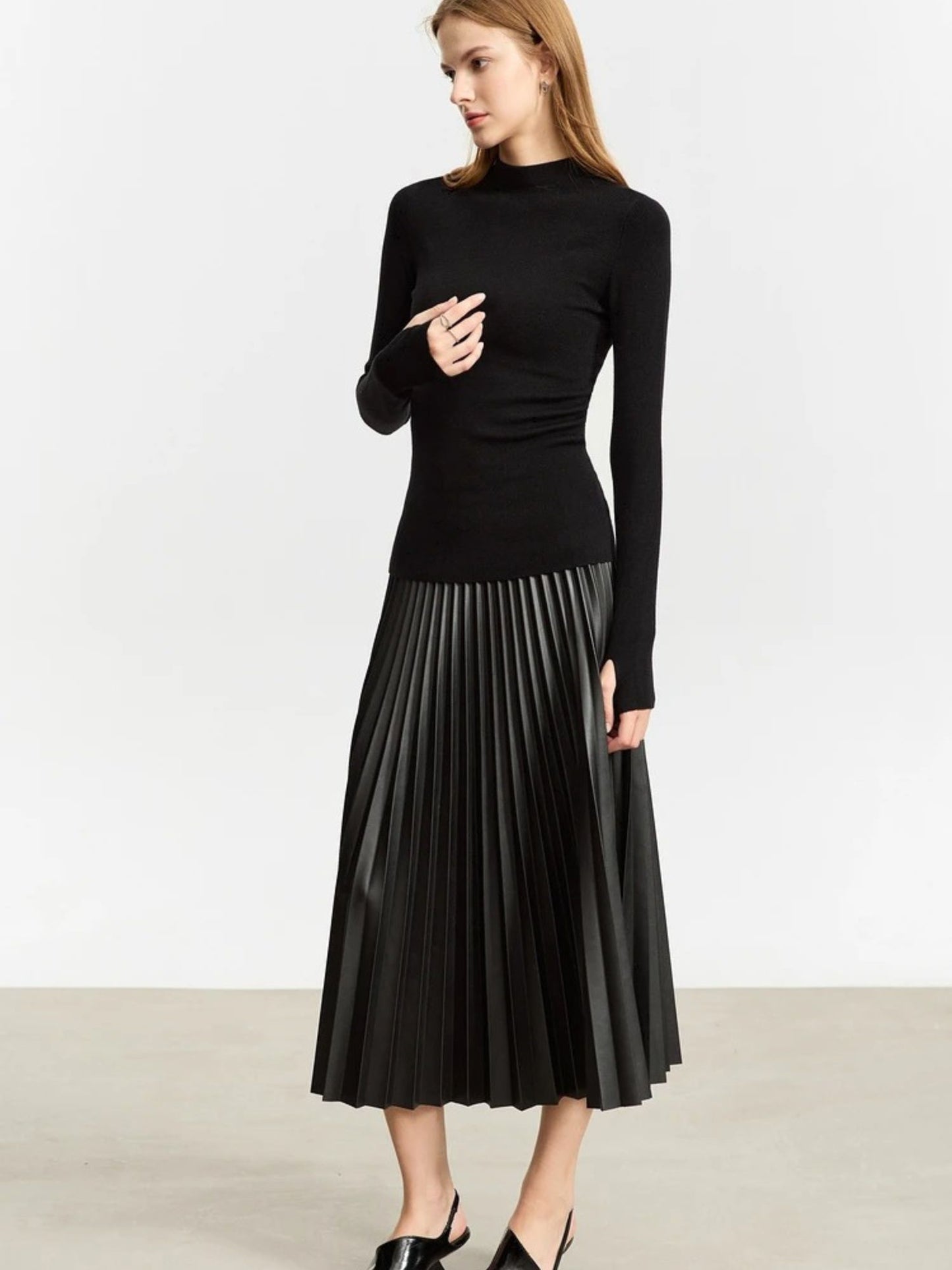 Pleated Leather Skirt