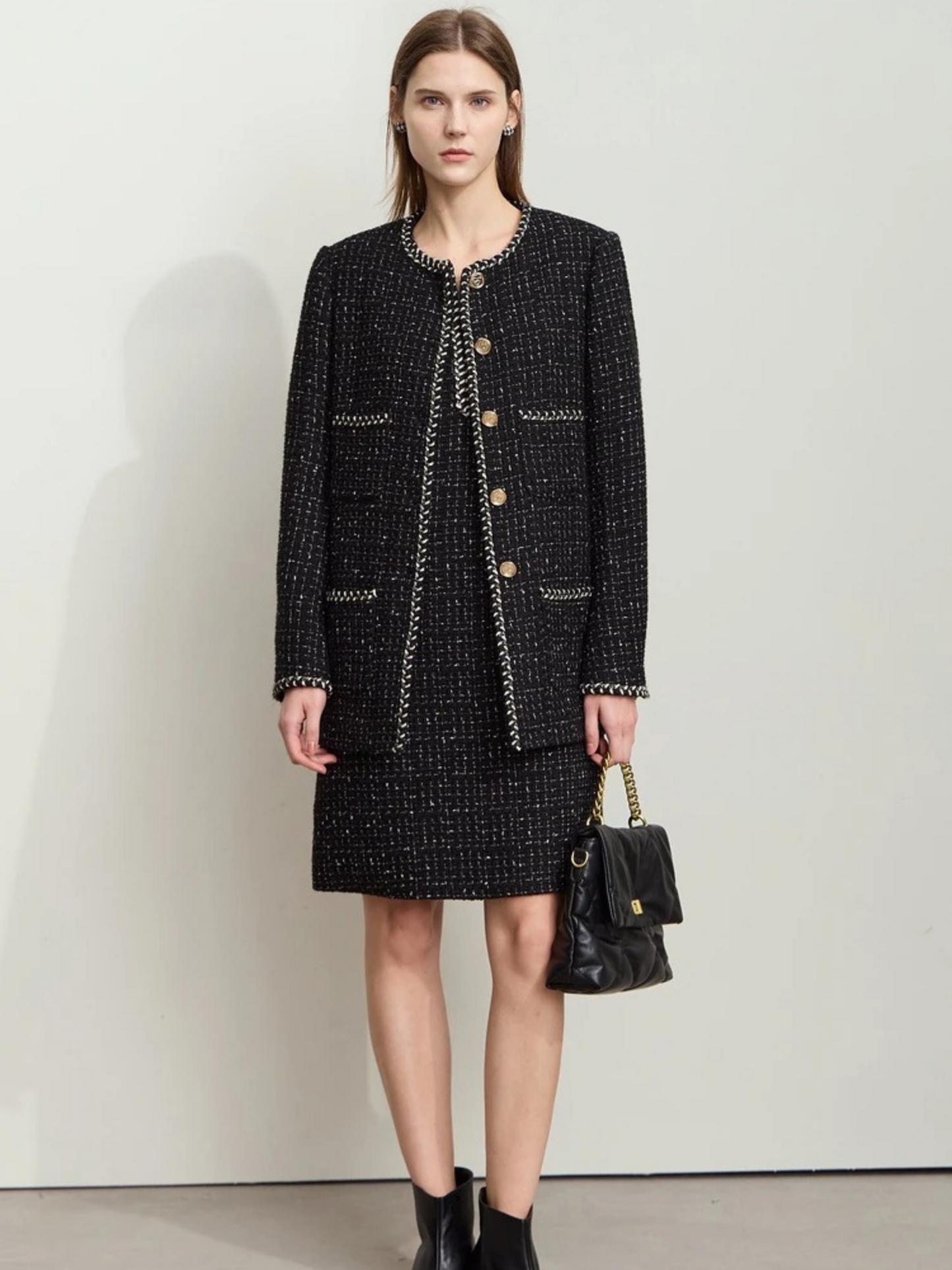 Tweed Woolen Jacket with Webbing Details