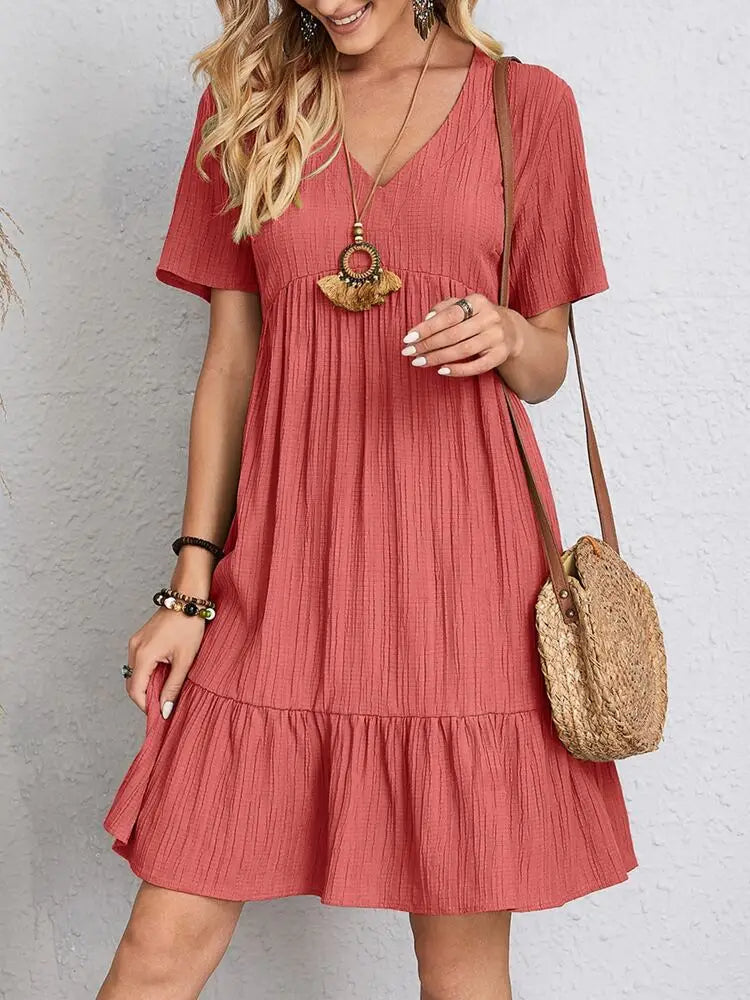 Myla | Ruffle V-Neck Mini Dress with Short Sleeves