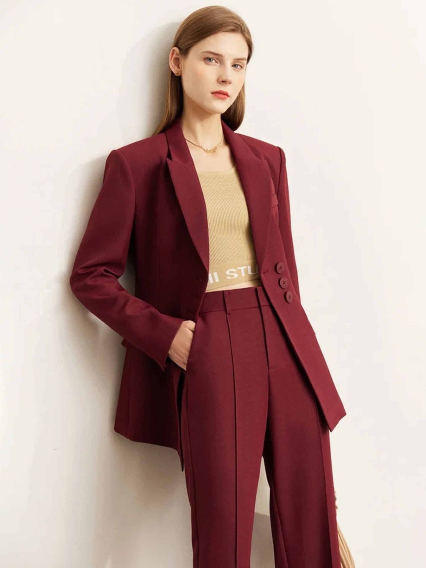 Minimalist Blazer and High-Waist Tapered Trousers Set