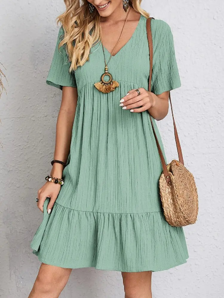 Myla | Ruffle V-Neck Mini Dress with Short Sleeves