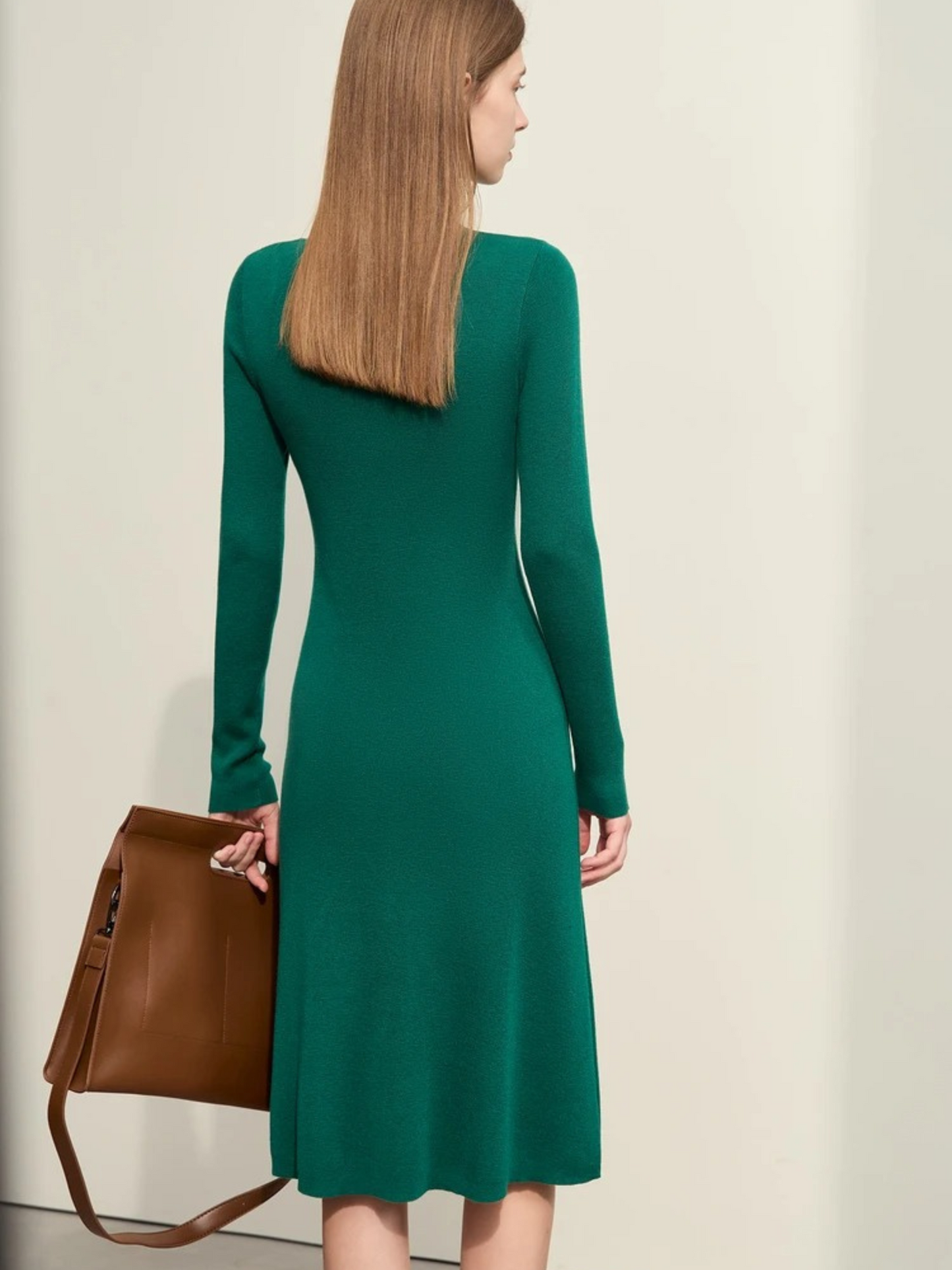 French Slim-Fit Knitted Dress with Half High Collar