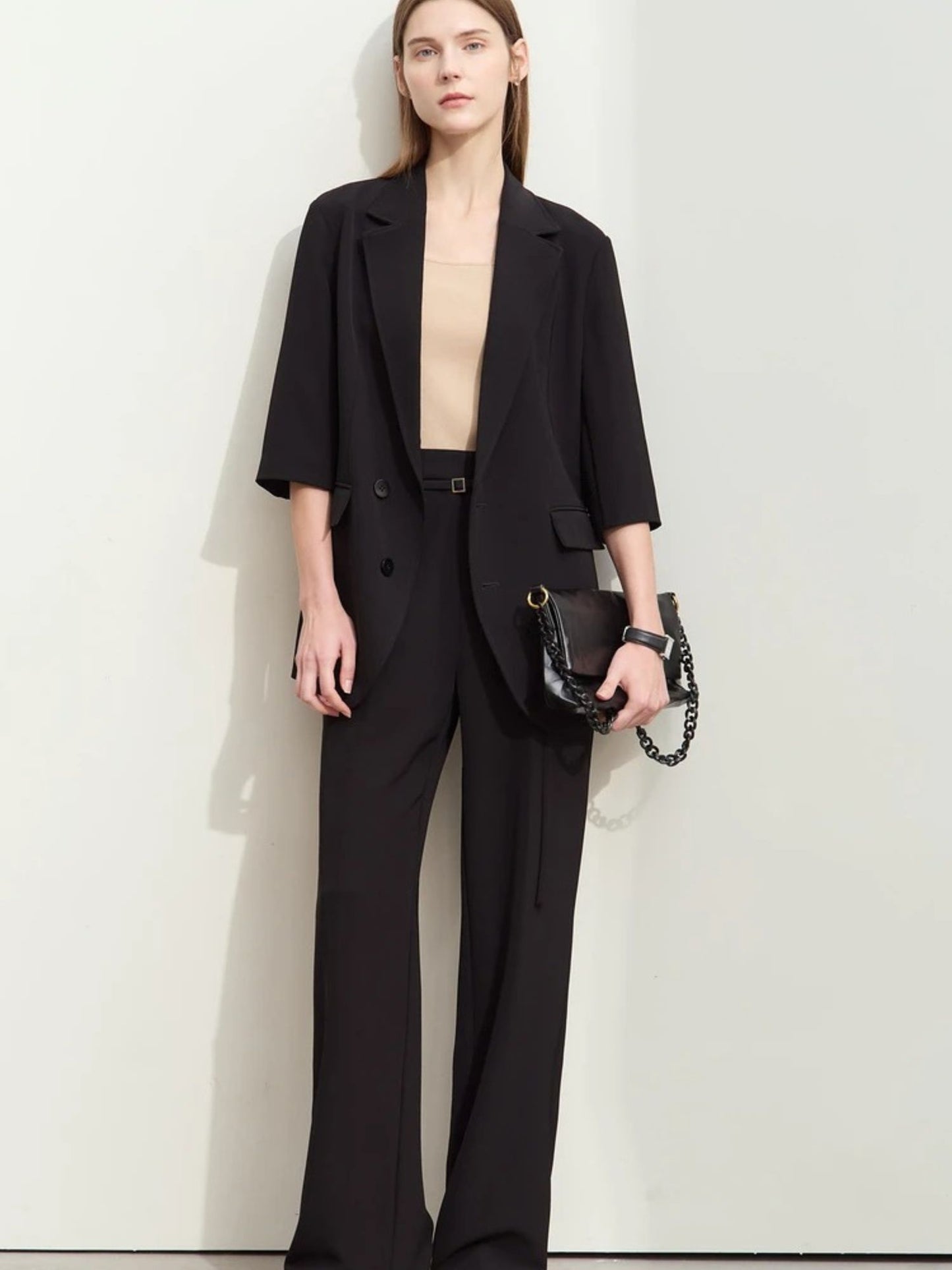 Loose Blazer and High-Waist Wide-Leg Trouser Set