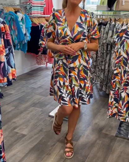 Myla | Printed Dress with V-Neck and Short Sleeves