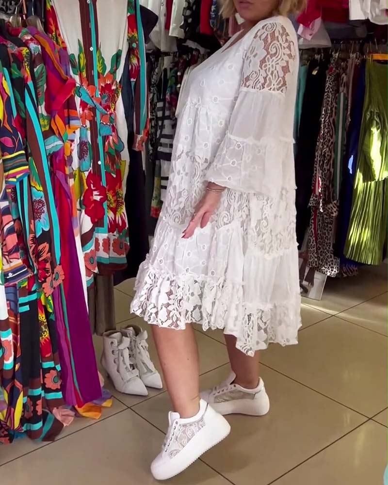 Myla | Solid Color, Loose, Hollow Lace Dress