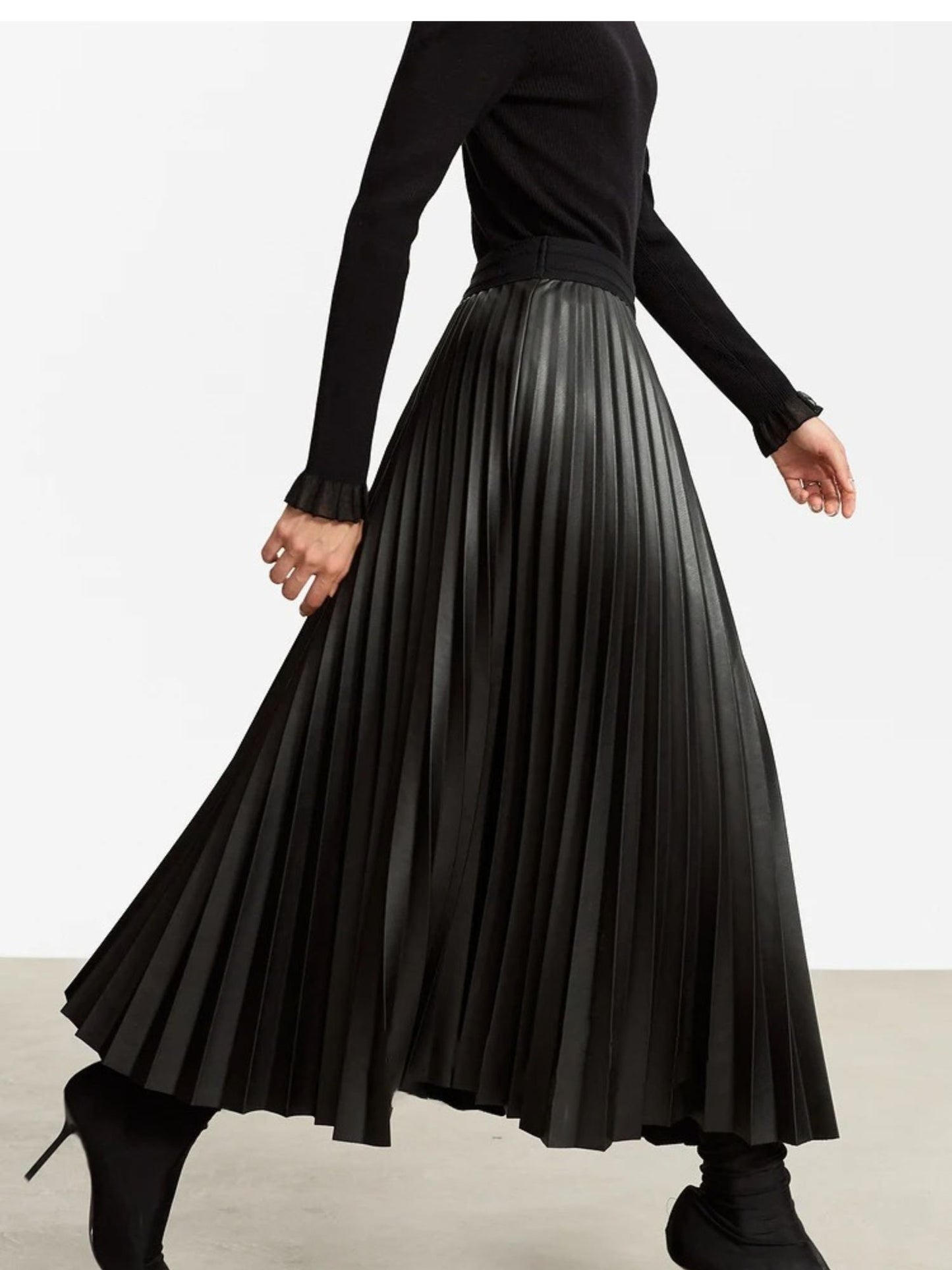 Pleated Leather Skirt