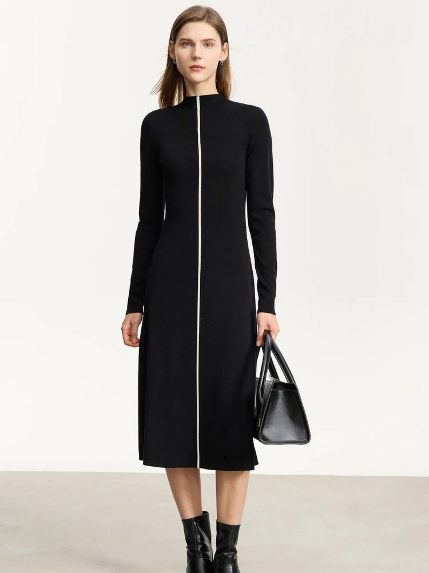 French Slim-Fit Knitted Dress with Half High Collar