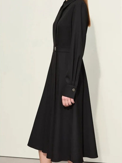 Asymmetrical Mid-Calf Dress with Metal Buckle Waist