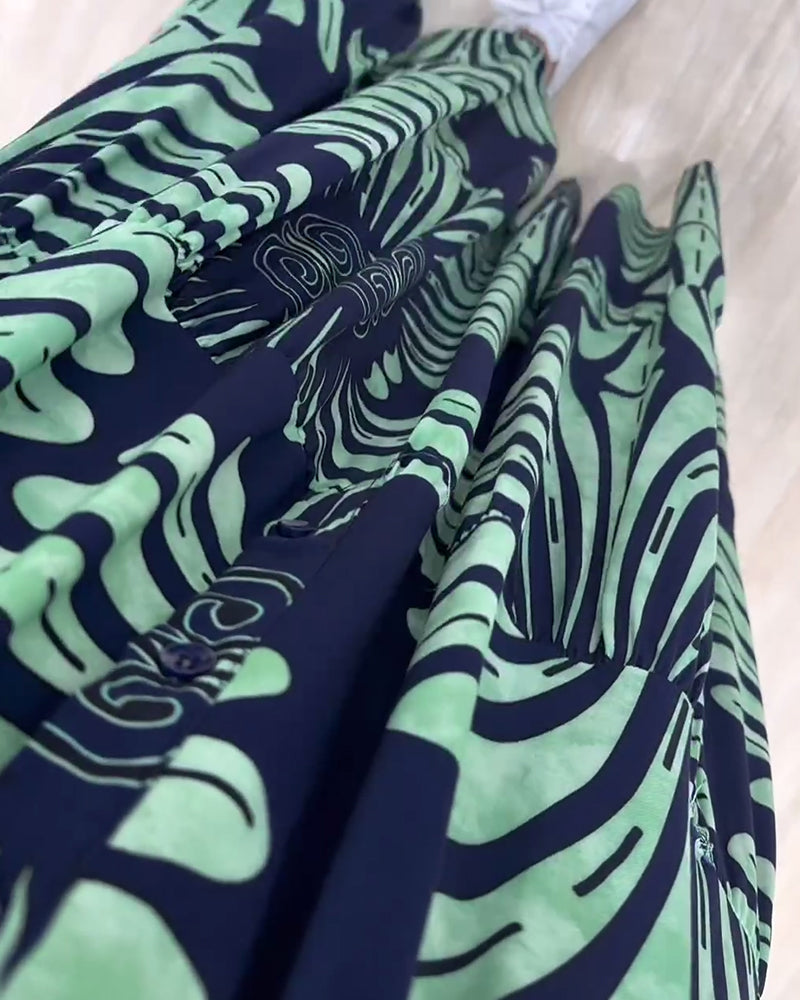 Myla | Long Dress with Stand-Up Collar and Long Sleeves, Patchwork Print