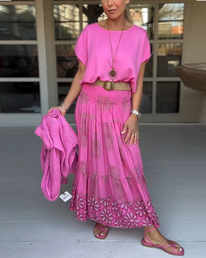 Myla | Skirt with Floral Inserts and Pleats