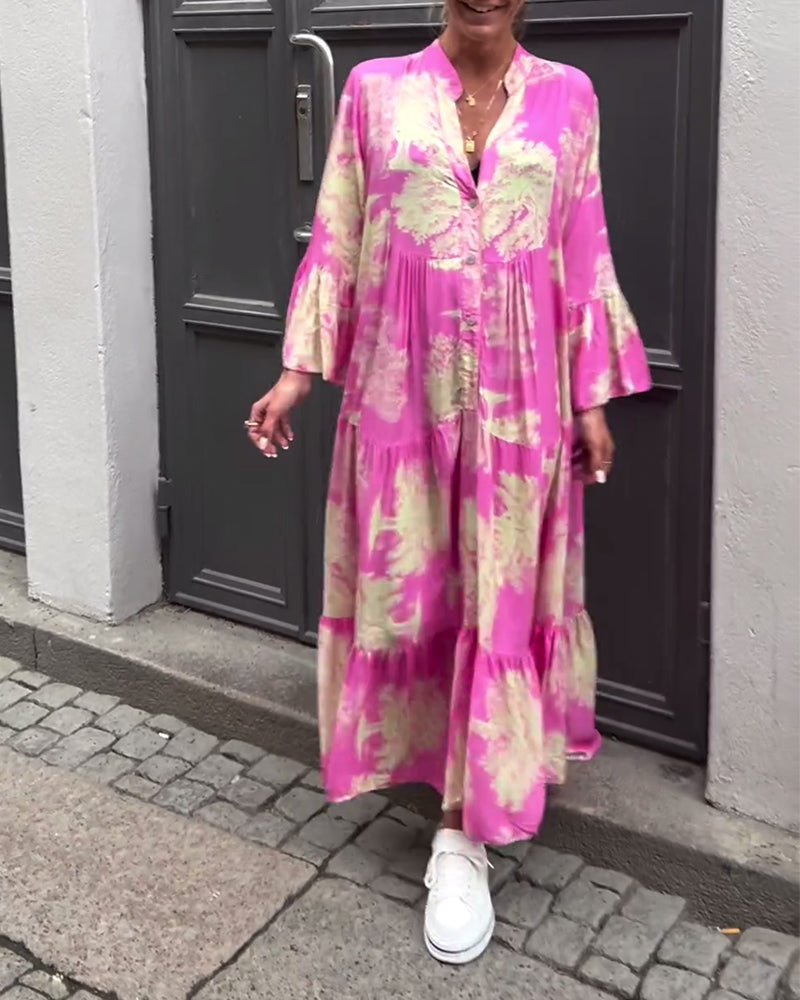 Myla | Loose Printed Patchwork Dress with V-Neck and Bell Sleeves