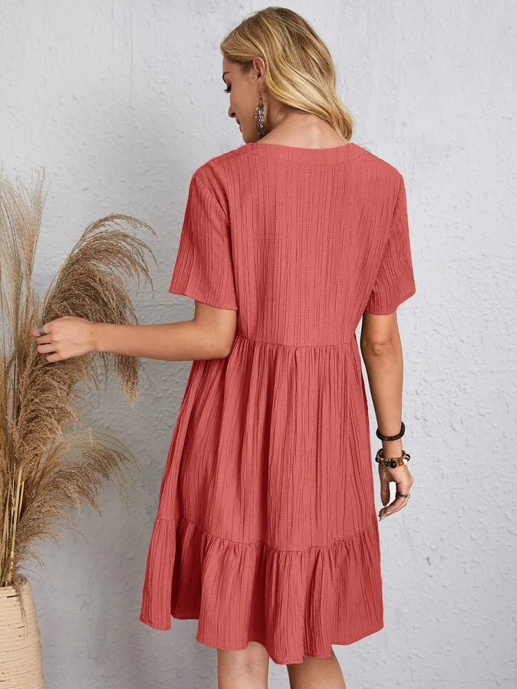 Myla | Ruffle V-Neck Mini Dress with Short Sleeves