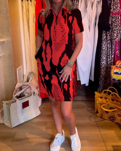 Myla | Printed Short Sleeve Dress with Lapel