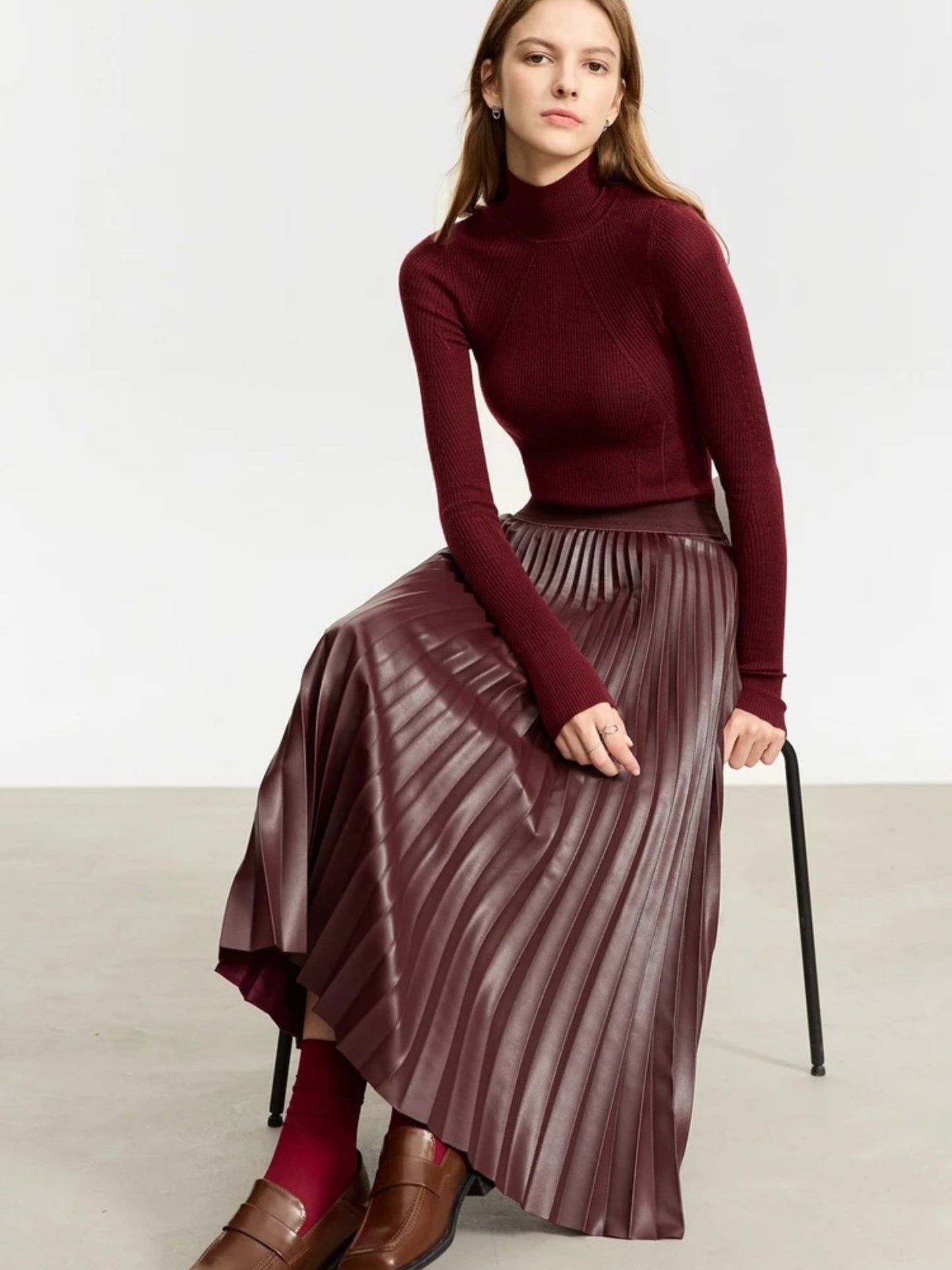 Pleated Leather Skirt