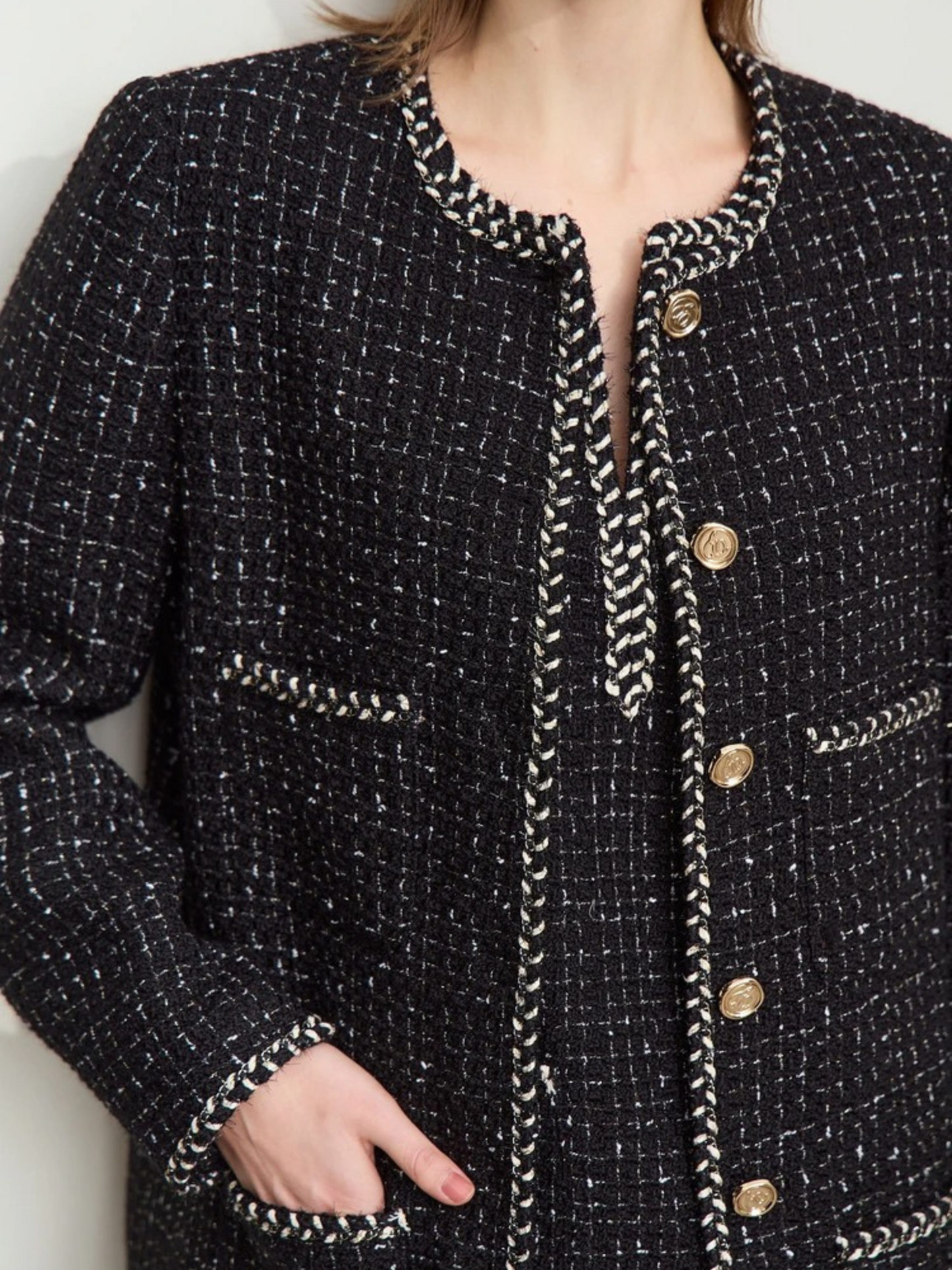 Tweed Woolen Jacket with Webbing Details