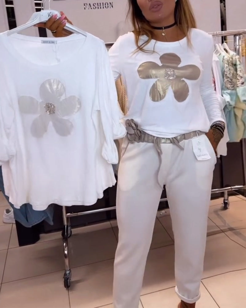 Myla | T-Shirt Crew Neck Long Sleeve Large Flower