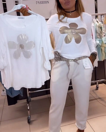 Myla | T-Shirt Crew Neck Long Sleeve Large Flower