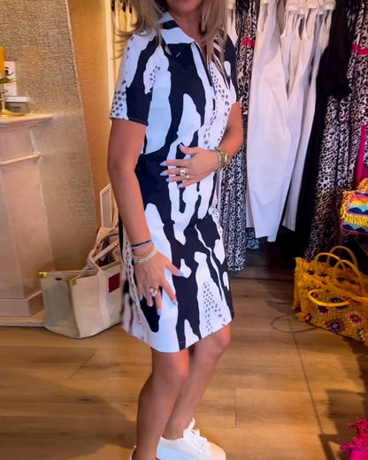 Myla | Printed Short Sleeve Dress with Lapel