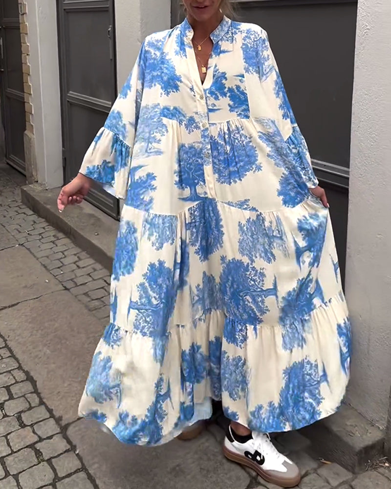 Myla | Loose Printed Patchwork Dress with V-Neck and Bell Sleeves