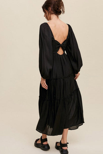 Myla | V-Neck Maxi Dress with Bow, Cut-Out & Fringes for Women