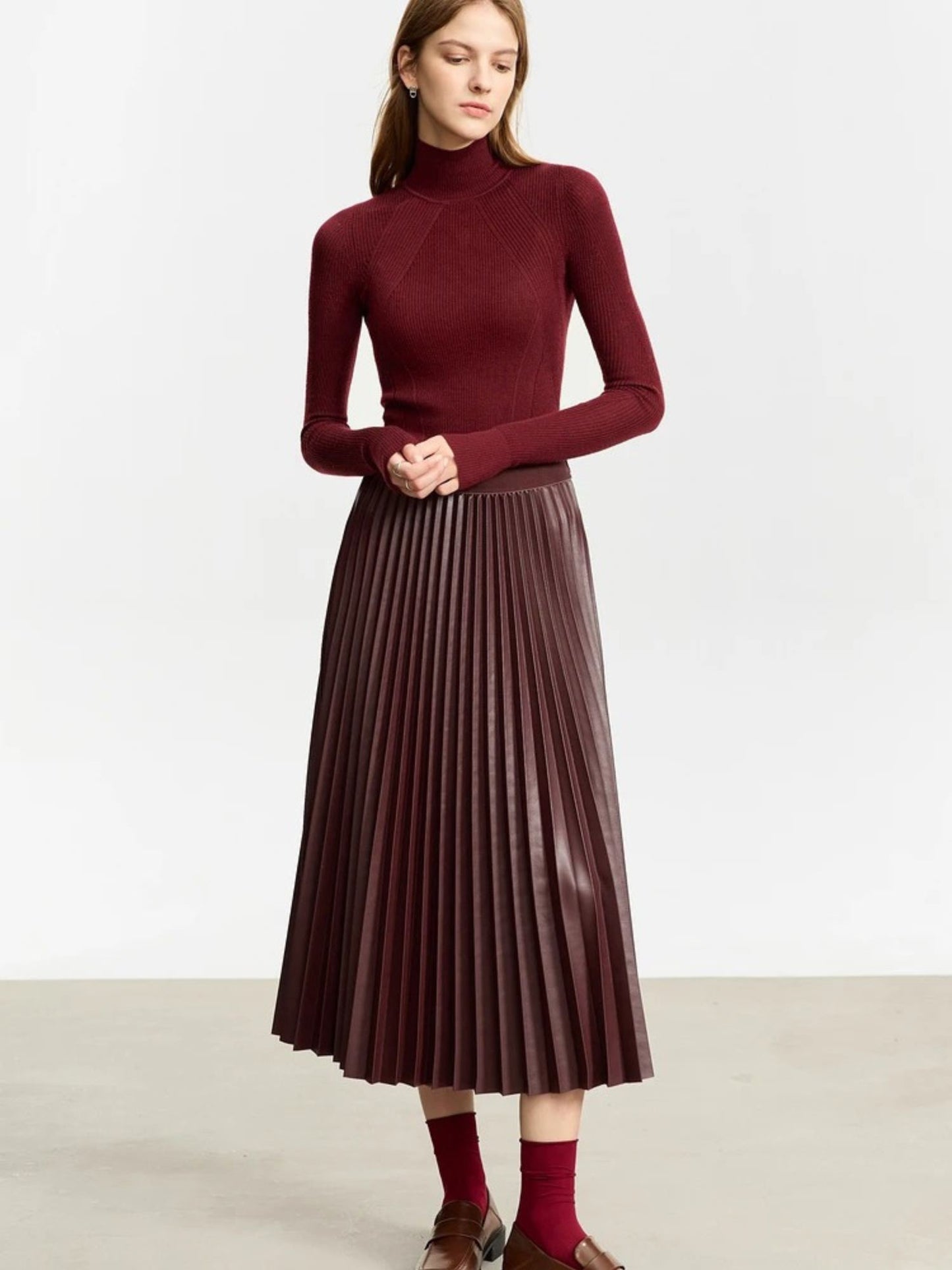 Pleated Leather Skirt