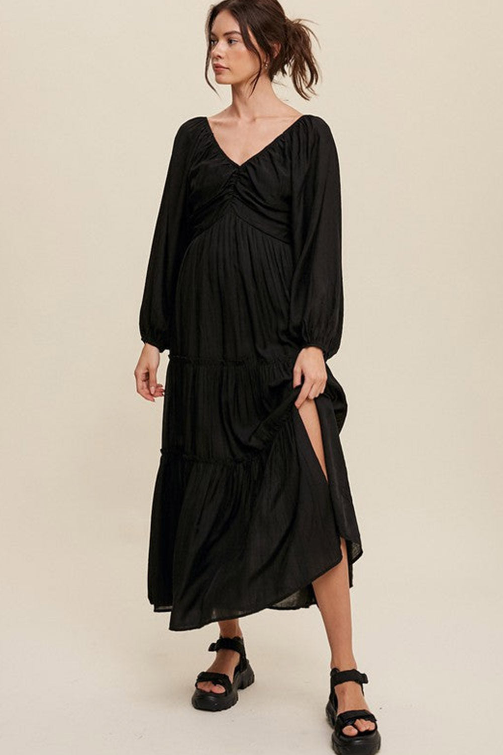 Myla | V-Neck Maxi Dress with Bow, Cut-Out & Fringes for Women