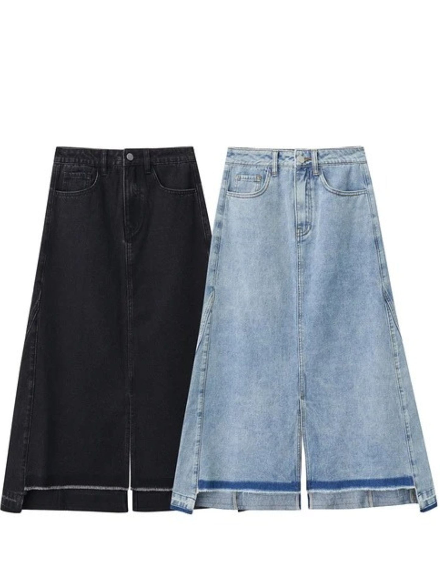 A-Line Denim Skirt with Distressed Hem