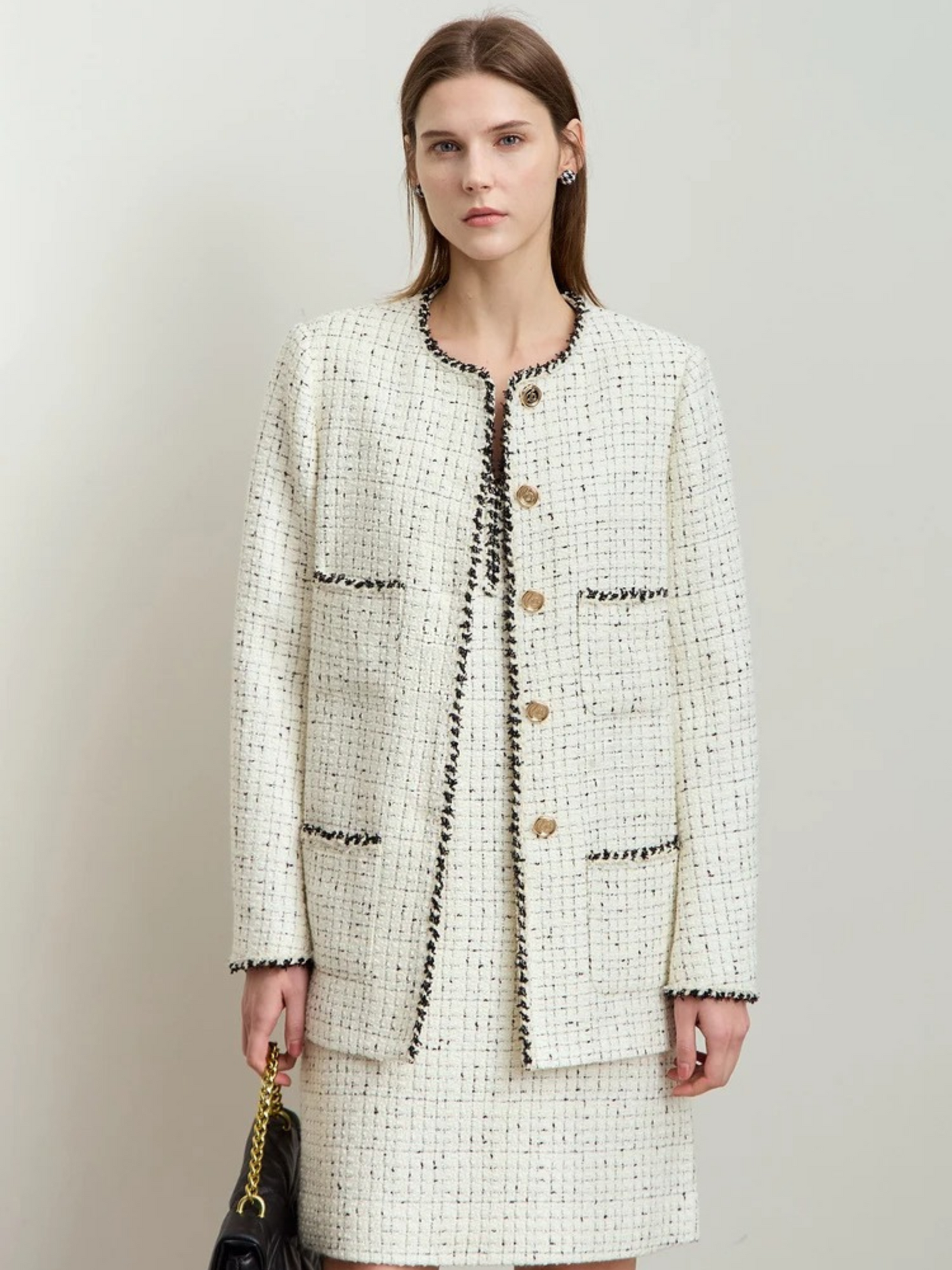 Tweed Woolen Jacket with Webbing Details