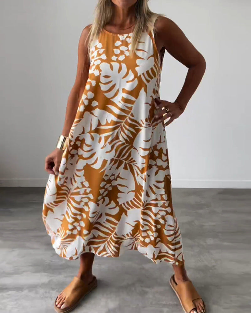 Myla | Casual, Sleeveless Dress with Leaf Pattern